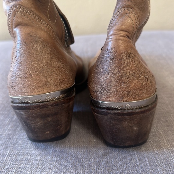 RARE Golden Goose Tan Distressed Side Zip Leather Western Riding Boots Size 36 - Picture 8 of 13
